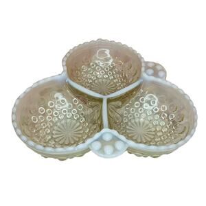 Anchor Hocking Moonstone Opalescent Relish Dish 3 Part Section Candy Clear White